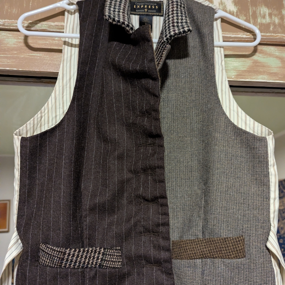 Express Men's Pinstripe Patchwork Vest